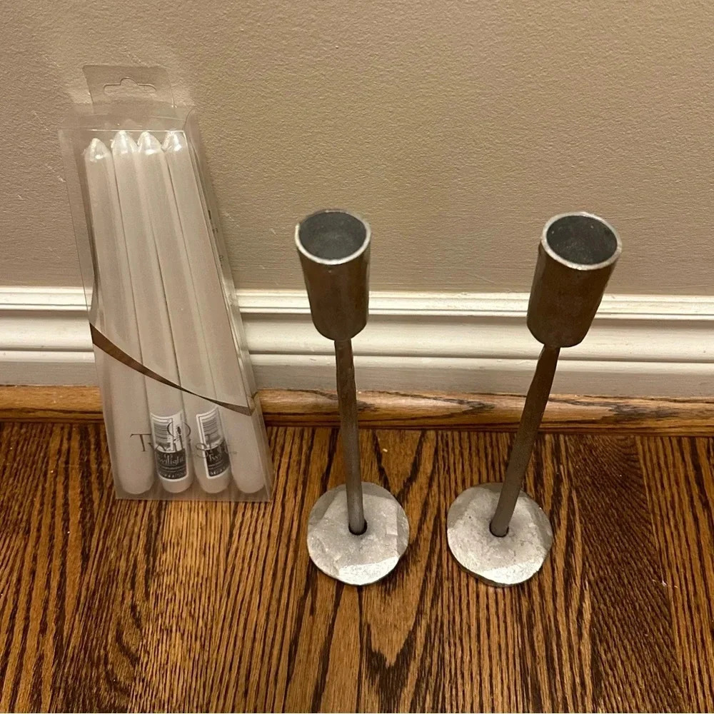 Pewter Candlesticks and Candles - Picture 2 of 2